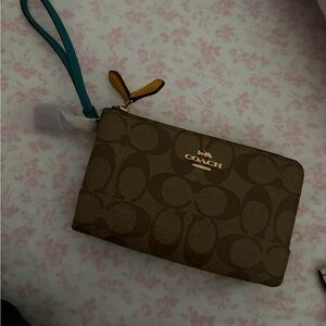 Coach Brown and Teal Wristlet